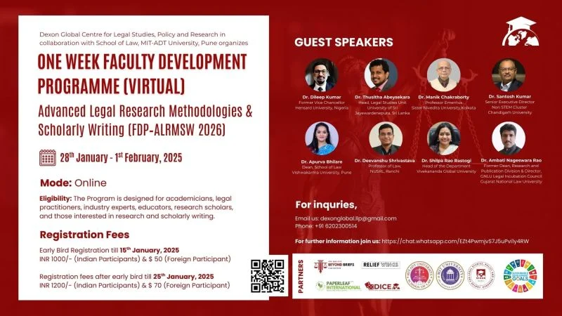 One-Week National Faculty Development Programme on Advanced Legal Research Methodologies & Scholarly Writing – FDP-ALRMSW 2026