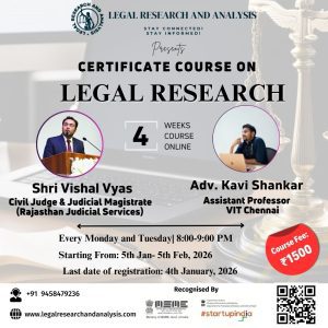 Skill India Certificate Course on Legal Research & Methodology 2026 by LRA.