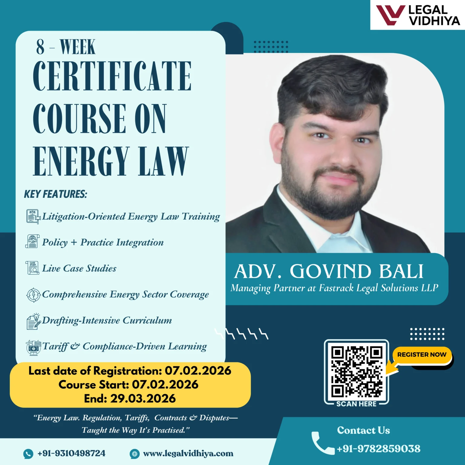 Online Certificate Course on Energy Law - Legal Vidhiya, 2026 [8 weeks, Fee Rs. 699]