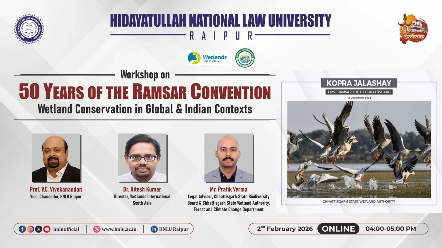 HNLU Raipur Hosts National Workshop on 50 Years of the Ramsar Convention, Celebrates Chhattisgarh’s First Ramsar Site