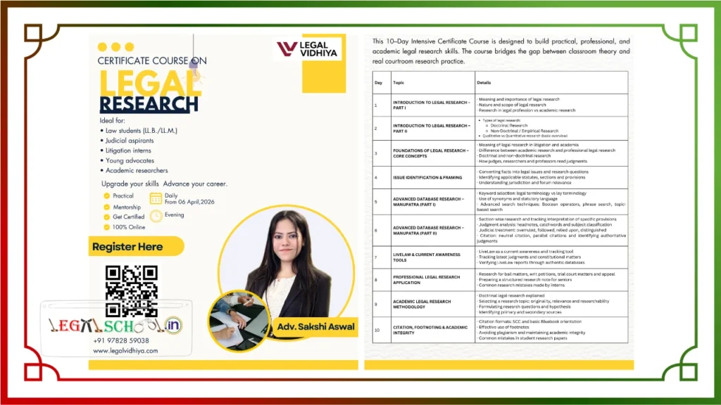 Certificate Course on Legal Research 2026 – Citation Method & research Paper Structuring, Legal Vidhiya