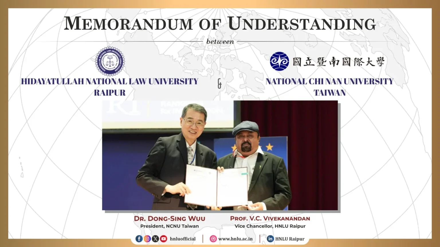 HNLU Signs MoU with National Chi Nan University, Taiwan to Boost Global Academic Collaboration, 2026