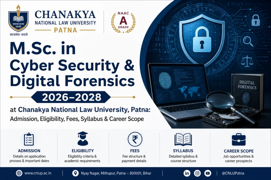 M.Sc. in Cyber Security & Digital Forensics 2026–2028 at Chanakya National Law University, Mithapur, Patna