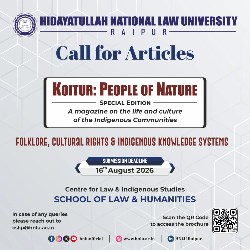 Call for Articles: KOITUR Magazine Special Edition on Folklore, Cultural Rights, and Indigenous Knowledge Systems, HNLU