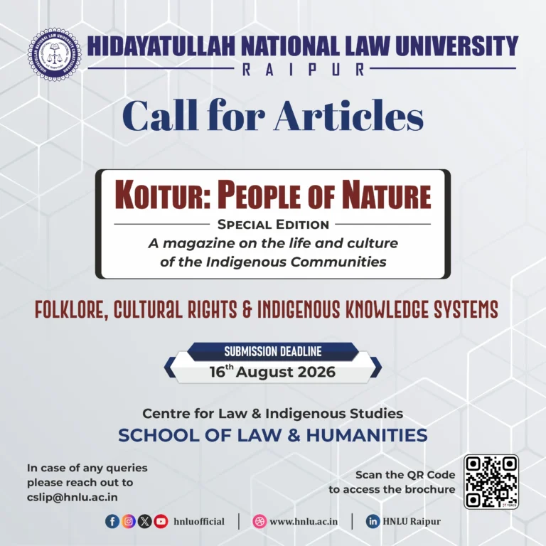 Call for Articles: KOITUR Magazine Special Edition on Folklore, Cultural Rights, and Indigenous Knowledge Systems, HNLU